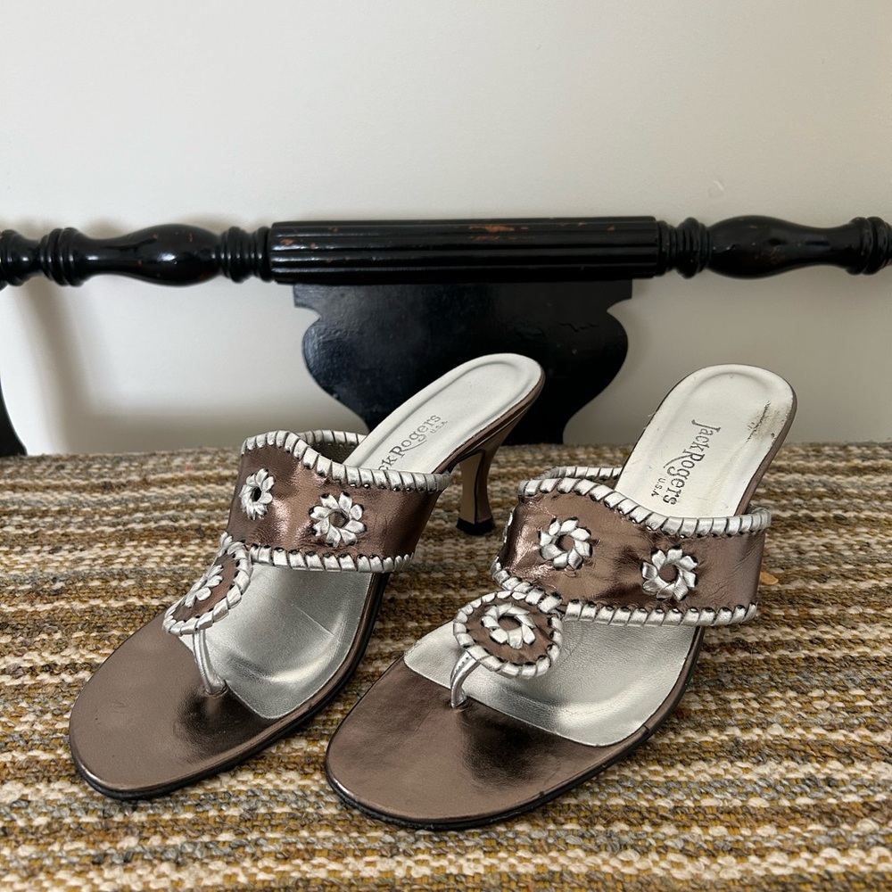 Jack Rogers Metallic Heels with Floral Accents